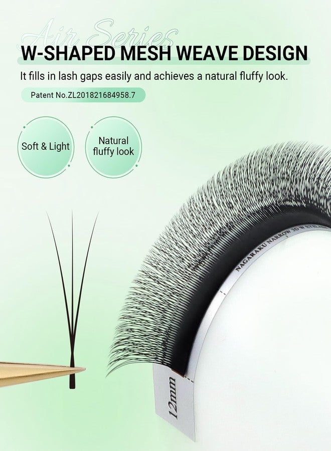 NAGARAKU Narrow 3D W Eyelash Extension, Small Spacing 3D Clover Lash Supplies Natural Soft Premade Fans PBT Cluster W Shape Lash Easy Fanning yy False Lashes Makeup Solon Matte Black - 0.07D 8-15 Mix - Image 2